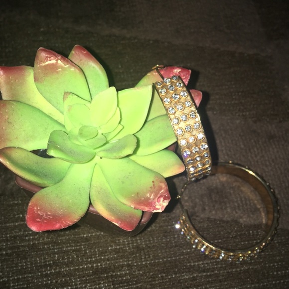 Clear Rhinestone & Gold Color Hoops - Picture 3 of 4